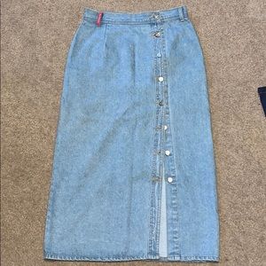 Light blue denim midi skirt